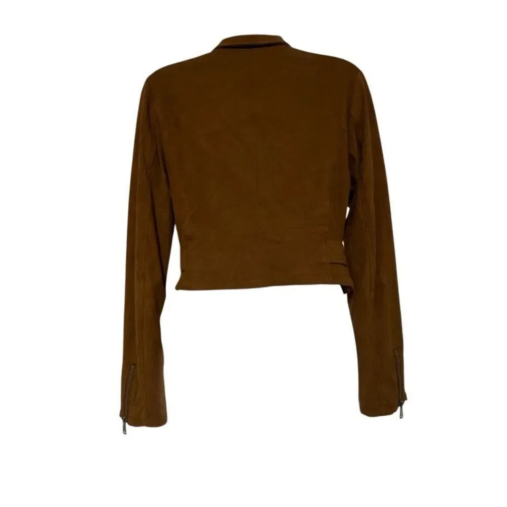 Ashley By 26 International Brown Faux Suede Moto Biker Jacket Medium Belted Crop